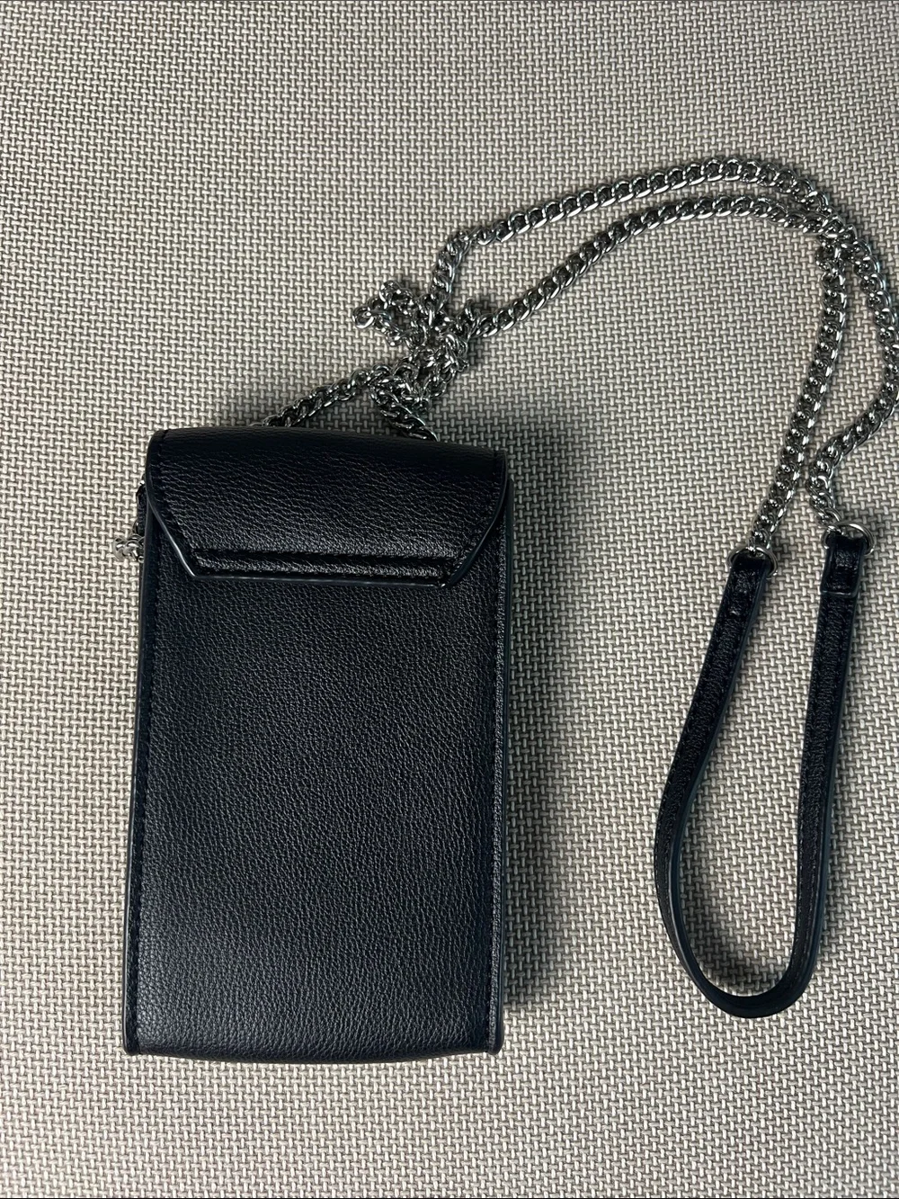 Twin-Set Black Leather Studded Crossbody Phone Case with Silver Chain